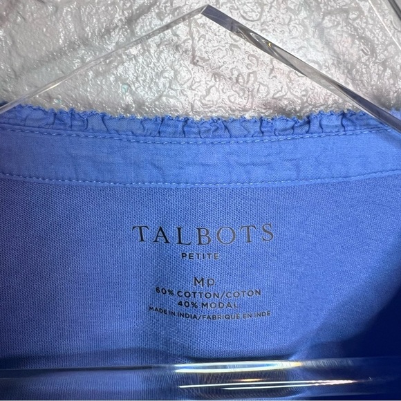 Talbots Blue Half Button Down Blouse Shirt W/ 3 Quarter Inch Sleeves - Picture 4 of 7